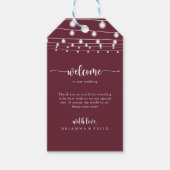Rustieke String Lights Bourgondische bruiloft Welk Cadeaulabel (Voorkant)