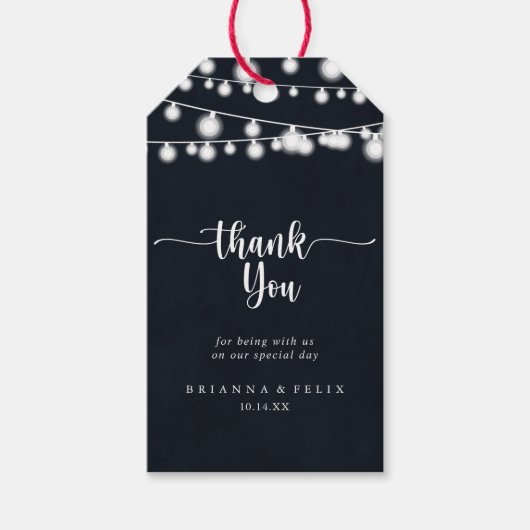 Rustieke String Lights Bruiloft Dank u Cadeaulabel (Voorkant)
