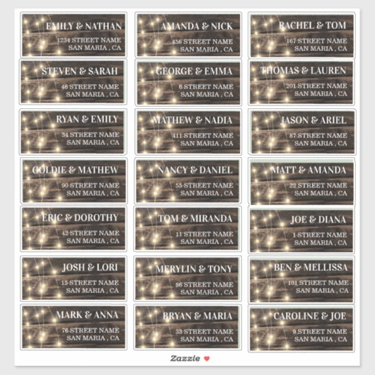 Rustieke String Lights Bruiloft Gast Adresetikette Sticker (Vel)