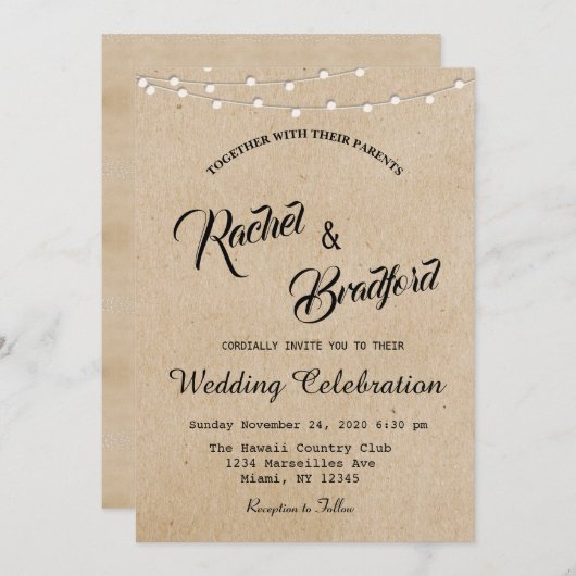 Rustieke String Lights Bruiloft Kaart (Voorkant / Achterkant)