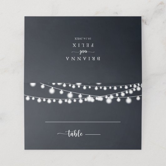 Rustieke String Lights Bruiloft Plaats Kaart Plaatskaartje (Buitenkant ongevouwen)