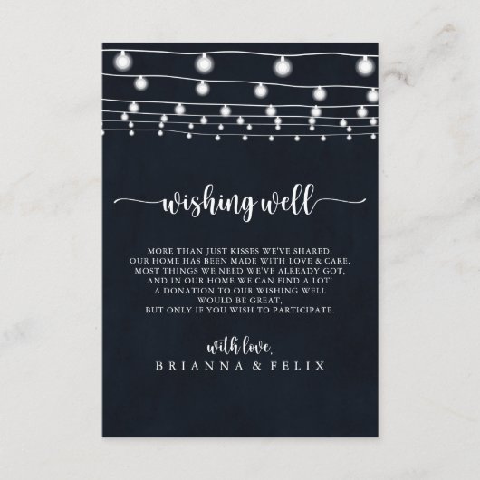Rustieke String Lights Bruiloft Wishing Well Informatiekaartje (Voorkant)