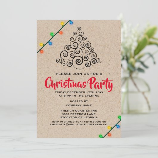 Rustieke String Lights Corporate Kerstfeest Kaart (Staand voorkant)