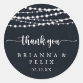 Rustieke String Lights Dank u bruiloft gunst Ronde Sticker (Voorkant)