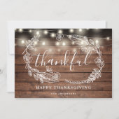 Rustieke String Lights Dankbaar Foto Thanksgiving Feestdagenkaart (Voorkant)