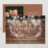 Rustieke String Lights Dankbaar Foto Thanksgiving Feestdagenkaart (Voorkant / Achterkant)