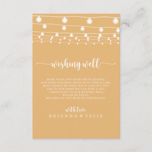 Rustieke String Lights Gele bruiloft Wishing Well Informatiekaartje (Voorkant)