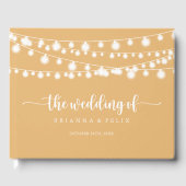 Rustieke String Lights Gele Kalligrafie Bruiloft Gastenboek (Voorkant)