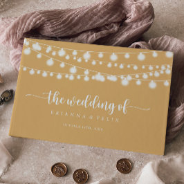 Rustieke String Lights Gele Kalligrafie Bruiloft Gastenboek