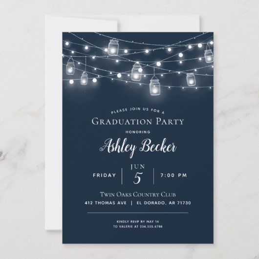 Rustieke String Lights Graduation Party BBQ Kaart (Voorkant)