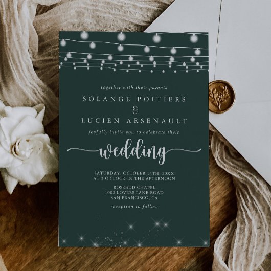 Rustieke String Lights Groene bruiloft Kaart