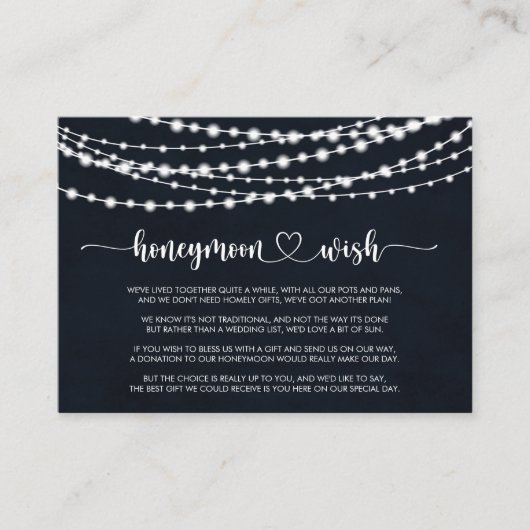 Rustieke String Lights Honeymoon Wish Informatiekaartje (Voorkant)