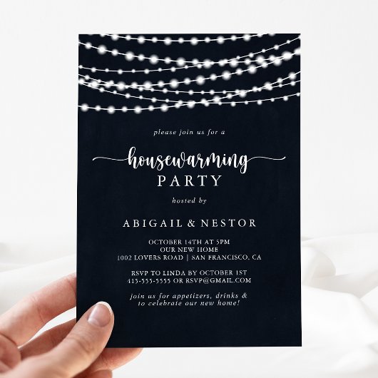 Rustieke String Lights Housewarming Party Kaart