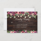 Rustieke String Lights Hout Bourgogne Bloemen RSVP Kaartje (Voorkant)