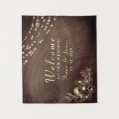 Rustieke String Lights Hout Bruiloft Welkom Wandkleed (Voorkant)