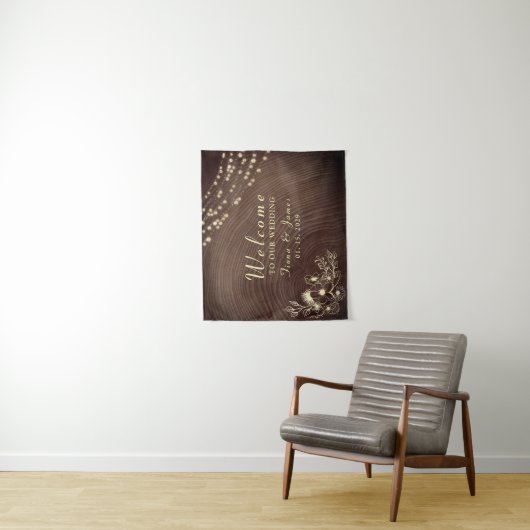 Rustieke String Lights Hout Bruiloft Welkom Wandkleed (In situ)