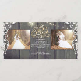 Rustieke String Lights Hout Lace Wedding Dank u Bedankkaart
