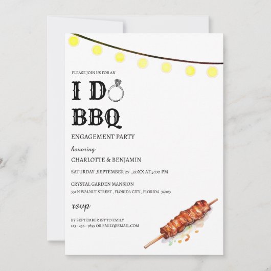 Rustieke String Lights Ik doe BBQ Engagement Party Kaart (Voorkant)