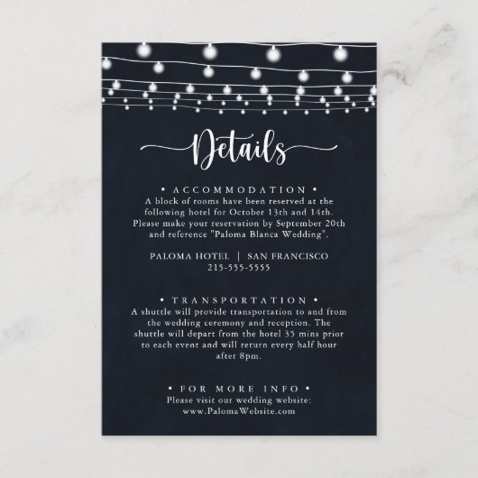 Rustieke String Lights kalligrafie bruiloft detail Informatiekaartje (Voorkant)