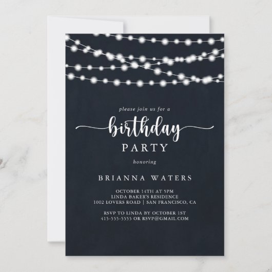Rustieke String Lights kalligrafie verjaardagsfees Kaart (Voorkant)