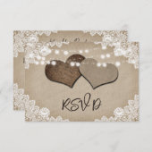 Rustieke String Lights Kant Burlap Harten Bruiloft RSVP Kaartje (Voorkant / Achterkant)