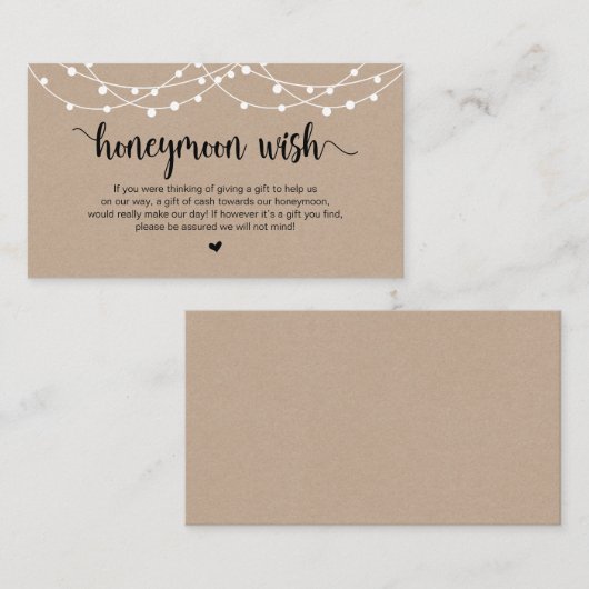 Rustieke String Lights, Kraft, Honeymoon Wish Informatiekaartje (Voorkant / Achterkant)