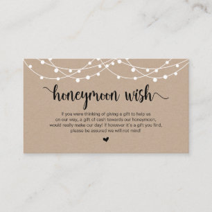 Rustieke String Lights, Kraft, Honeymoon Wish Informatiekaartje