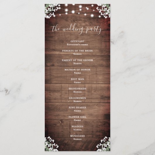 Rustieke String Lights Mason Jar Bruiloft Programmakaart (Achterkant)