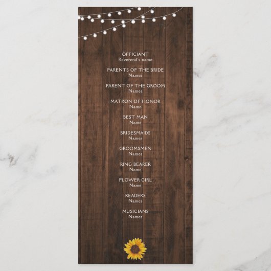 Rustieke String Lights Mason Jar Bruiloft Programmakaart (Achterkant)