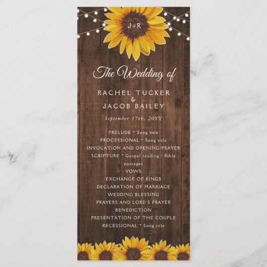 Rustieke String Lights Mason Jar Bruiloft Programmakaart (Voorkant)