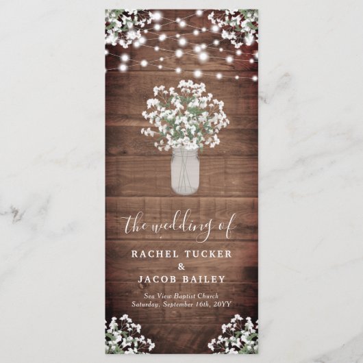 Rustieke String Lights Mason Jar Bruiloft Programmakaart (Voorkant)