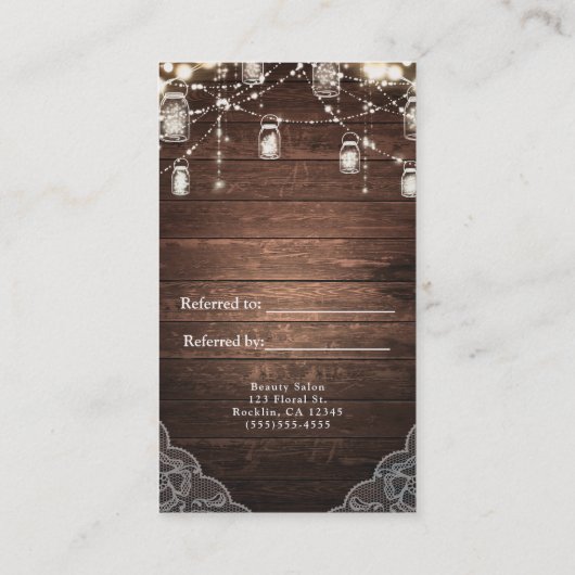 Rustieke String Lights Mason Jar Lace Verwijs een Aanbevelingskaartje (Achterkant)