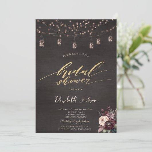 Rustieke String Lights Mason Jar Roos Vrijgezellen Kaart (Staand voorkant)