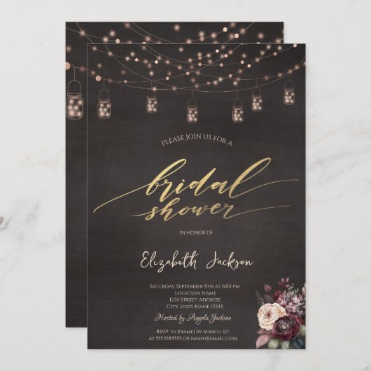 Rustieke String Lights Mason Jar Roos Vrijgezellen Kaart (Voorkant / Achterkant)