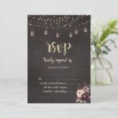 Rustieke String Lights Mason Jar Rozen RSVP Kaart (Staand voorkant)