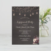 Rustieke String Lights Mason Jar Rozen Verloving Kaart (Staand voorkant)