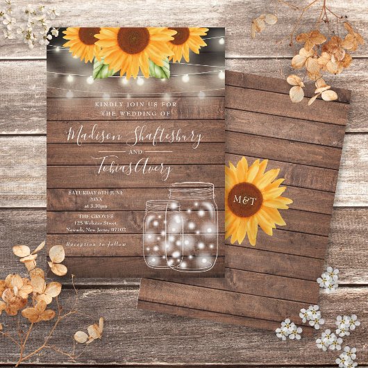 Rustieke String Lights Mason Jar Zonnebloemen Brui Kaart