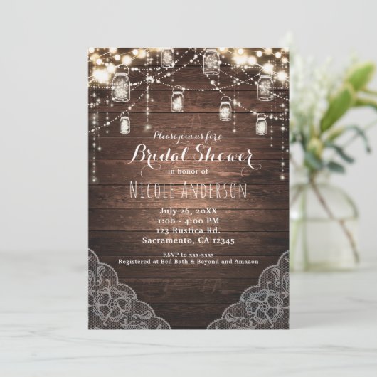 Rustieke String Lights Mason Jars Lace Country Gla Kaart (Staand voorkant)