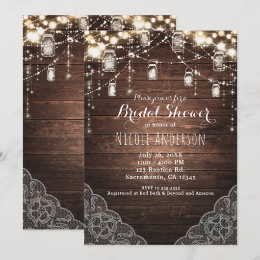 Rustieke String Lights Mason Jars Lace Country Gla Kaart (Voorkant / Achterkant)