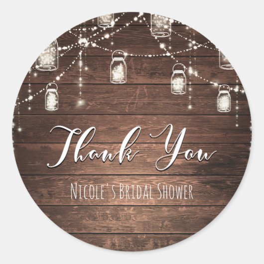 Rustieke String Lights Mason Jars Lace Country Gla Ronde Sticker (Voorkant)