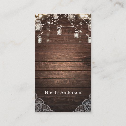 Rustieke String Lights Mason Jars Lace Country Gla Visitekaartje (Voorkant)