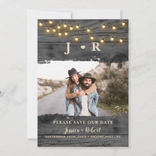 Rustieke String Lights Monogram Foto opslaan van d Kaart