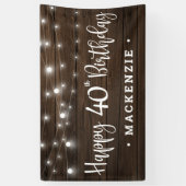 Rustieke String Lights op hout 40th Verjaardag Spandoek (Verticaal)
