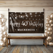 Rustieke String Lights op hout 40th Verjaardag Spandoek