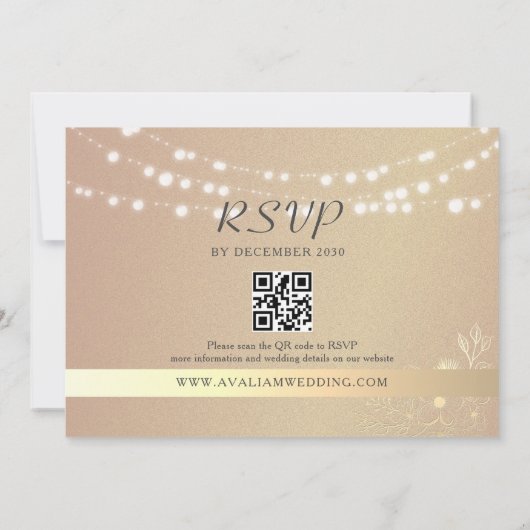 Rustieke String Lights QR Code Wedding Kaart (Achterkant)