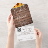Rustieke String Lights QR Code Zonnebloemen Bruilo All In One Uitnodiging (Afscheurbaar)