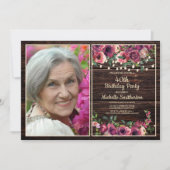 Rustieke String Lights Roze Bloemen Verjaardag Fot Kaart (Voorkant)