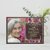 Rustieke String Lights Roze Bloemen Verjaardag Fot Kaart (Staand voorkant)