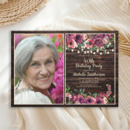 Rustieke String Lights Roze Bloemen Verjaardag Fot Kaart