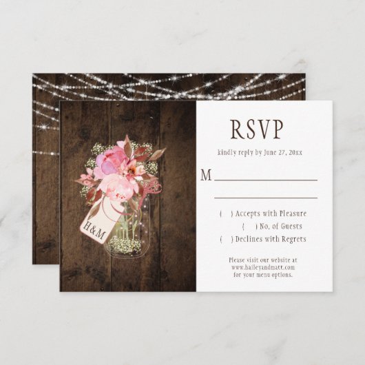 Rustieke String Lights Roze Mason Jars RSVP (Voorkant / Achterkant)